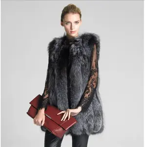 Wholesale Top Quality Faux Fox Fur Vest Women's Mid Length Style Silver Fox European American Popular Coat Fake Fox Fur Vest