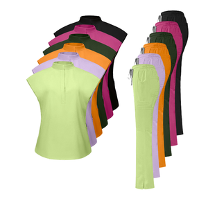 Unisex stand-yaka kolsuz ameliyathane elbise hemşire doktor fırçalayın üst Set güzellik Spa hastane kullanımı ayrı iş elbisesi - Product Image 2