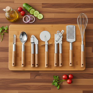 Presse-ail en bois Manjia, ouvre-boîte, ustensiles de <span class=keywords><strong>cuisine</strong></span> en acier inoxydable, ensemble d'accessoires de <span class=keywords><strong>cuisine</strong></span> - Product Image 6