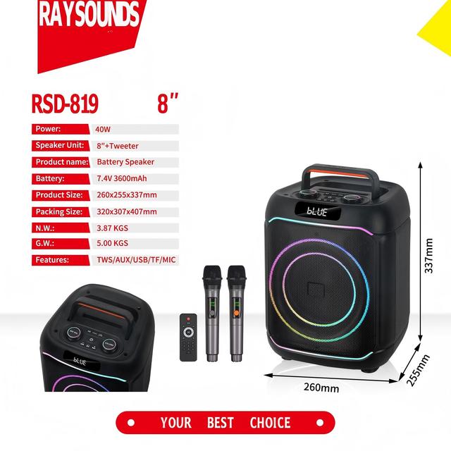 Factory Direct Sales 6.5 Inch 40W High Power for 5.3 Single Wireless Microphone Large Battery Portable Outdoor Speaker