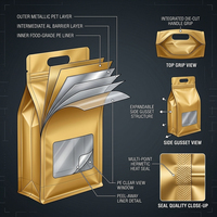 Pochette d'emballage personnalisée en aluminium coloré à huit soudures latérales avec poignée portable et fenêtre transparente pour thé, noix et snacks