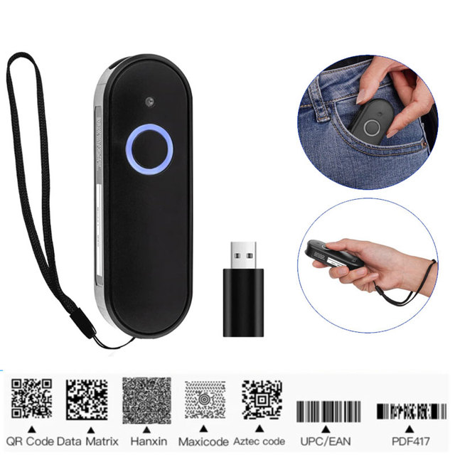 Mini Barcode Scanner USB Wired Blue Tooth Wireless 1D 2D QR PDF417 Bar Code for IPad IPhone Android Tablets PC