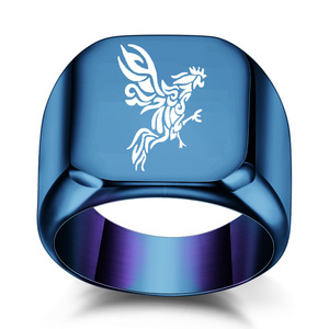 Anillo Cuadrado Dorado para Hombre con Diseño de Gallo Grabado con Láser, 18MM, Joyería de Moda Unisex, Regalo - Product Image 5