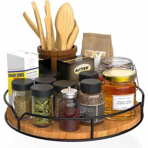 360 Degree Lazy Susan Turntable Organizer <b>for</b> Cabinet <b>Kitchen</b> Countertop Wooden Spice Rack - Product Image 1