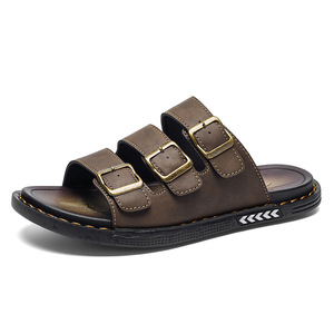 Sandales d'été élégantes pour hommes à bout ouvert avec boucles métalliques multi-ajustables en similicuir cousues à la main antidérapantes décontractées - Product Image 4