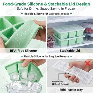 Molde de Hielo Cuadrado Grande de Silicona de Grado Alimenticio de Derretimiento Lento con Tapa Apilable para Whisky, Cócteles y Bar en Casa - Product Image 2