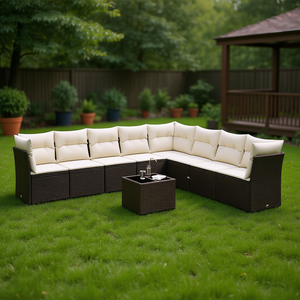 Ensemble de canapés de jardin modulaires en rotin brun, 10 places, mobilier d'extérieur, design contemporain - Product Image 2