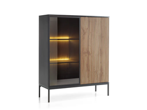 <span class=keywords><strong>Vitrine</strong></span> en verre 104 cm-Porte vitrée, lamelles, éclairage LED-Style Loft (Chêne Wotan/<span class=keywords><strong>Noir</strong></span>) Largeur 104 cm Hauteur 126cm Profondeur 39cm - Product Image 2