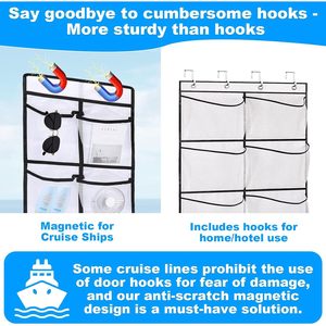 Over The Door Organizer 14 Pocket Magnetic Storage For Cruise Ships White Fabric Metal <b>Hook</b> Type Behind Doors On Walls - Product Image 3