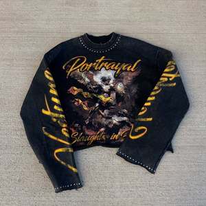 पुरुषों के लिए कस्टम लंबे आस्तीन टी शर्ट को ओवरसाइज़ बॉक्सी क्रॉप्ड फिट एसिड वॉश ग्राफिक प्रिंट स्ट्रीटवियर टॉप - Product Image 1