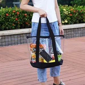Bolsa de mão de pvc para compras, sacola transparente e grande capacidade