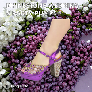 Women's Rhinestone Heeled <b>Sandals</b> Wedding Party Pumps with Flat Light Design Summer Peep Toe Backless Buckle <b>Comfortable</b> Stylish - Product Image 2