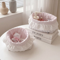 Panier de rangement élégant en dentelle plissée à pois, style Instagram, pour lingerie, cosmétiques, collations et articles divers