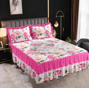 Hete Verkoop Katoenen Ruche Bed Rok Beddengoed Set Quilt Flora Covers Wieg Koningin Behuizing Antislip Matras Laken Set