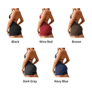 <span class=keywords><strong>Combinaison</strong></span> de yoga sans dos pour <span class=keywords><strong>femme</strong></span>, effet froncé aux fesses, contrôle du ventre, compression, extensible, sans manches, pour le sport, vente en gros - Product Image 4