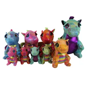 Nuovo commercio all'ingrosso simpatici animali morbidi mascotte farcito peluche drago giocattoli materiale brillante bambola dinosauro peluche