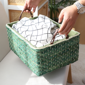 Natürlicher Rattan-Aufbewahrungskorb mit Griff, Stoffgefütterter Gewebter Organizer für Bücher, Snacks & Haushaltsgegenstände - Product Image 3
