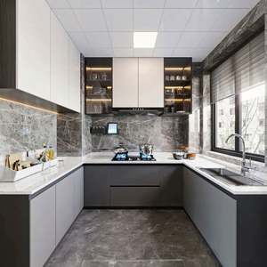 Armoires de cuisine classiques noires et blanches haut de gamme personnalisées, conception tout-en-un pour villas et appartements élégants, couverts résidentiels - Product Image 4