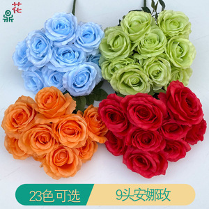 Nueve rosas artificiales Anna, 9 cabezas, 45 cm, flores de seda para decoración de bodas y hogar. - Product Image 3