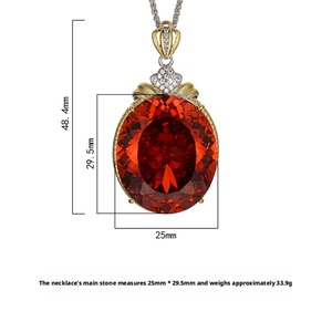 Polished Eco-friendly Copper Gold Plated Wire Drawing Design Jewelry Retro Large Egg Shape Cubic Zirconia Pendant Necklace Women - Product Image 2