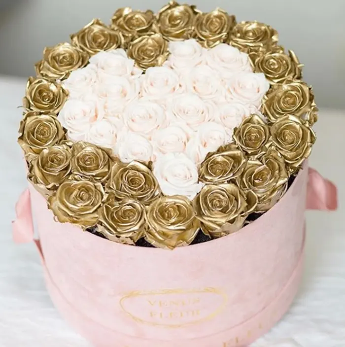 Luxury Pink Suede Round Cardboard Box Velvet Flower Rose Boxes