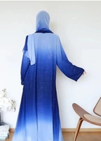 R-210 En Gros NewSaudi Arabie Gradient Paillettes Abaya En Mousseline De Soie Matériel Musulman Brillant Cardigan Robe Avec Correspondant Keffiyeh
