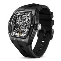 Montre mécanique automatique pour homme OEM, étanche, lumineuse, en forme de baril de vin, avec boîtier en acier inoxydable et bracelet en silicone