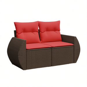 โซฟาลานบ้าน 2 ที่นั่งหวายโพลีสีน้ำตาลพร้อมเบาะรองนั่ง โซฟาสวนกลางแจ้ง ดีไซน์ร่วมสมัย เฟอร์นิเจอร์ที่ทนทาน - Product Image 1