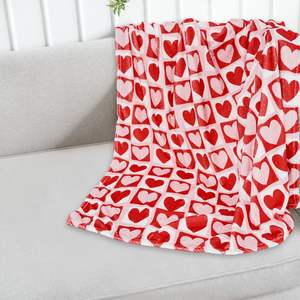バレンタインギフト毛布フリースベビーブランケットハートチェッカープリントフランネル毛布 - Product Image 3