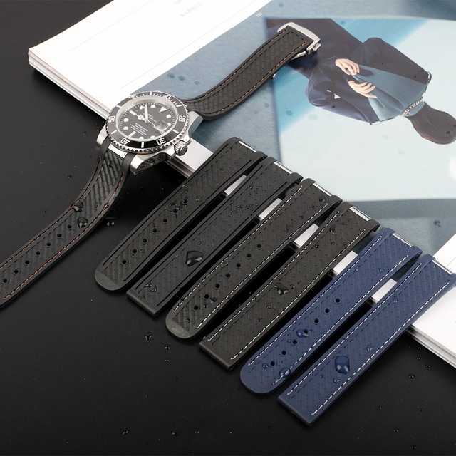 New Curved Interfaces Silicone Watch Band Waterproof and Sweatproof Rubber Strap With Stainless Steel Buckle 20 mm