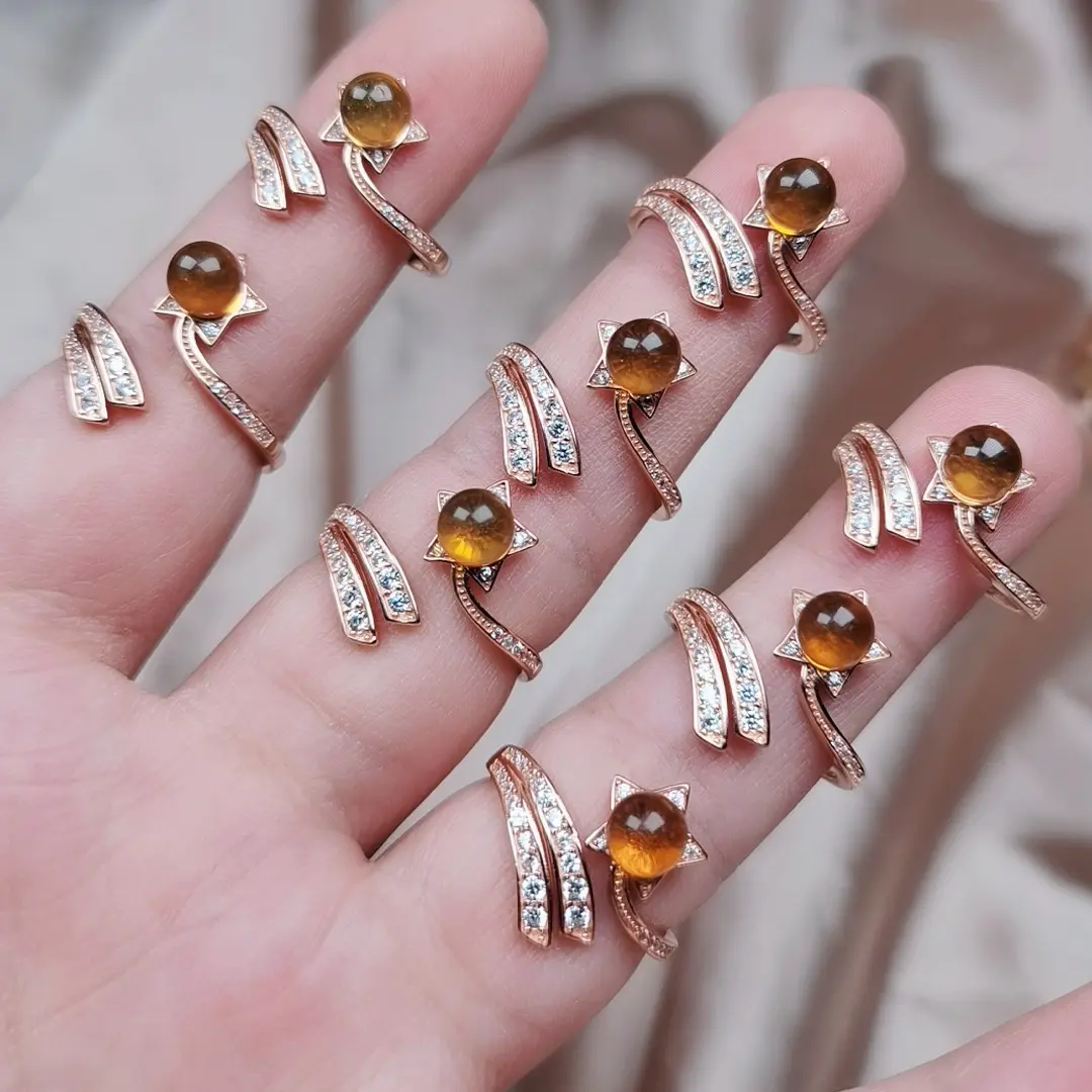 Ámbar Báltico cera de abejas S925 anillo de plata esterlina miel ámbar anillo forma de zorro pequeño para mujeres anillo ajustable de piedras preciosas