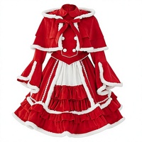 Ensemble de robe Lolita style Noël, robe Lolita rouge et blanche avec cape à lacets, costume de spectacle pour les fêtes