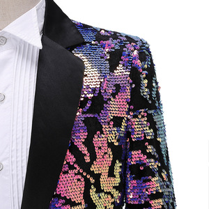 Chaqueta brillante de lentejuelas verdes para hombre, traje de esmoquin de un botón con cuello chal y purpurina, trajes y Blazer para fiesta de boda y escenario, 2023 - Product Image 5