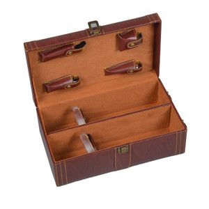 Caja de regalo de vino tinto de grano de madera Pu, doble botella portátil, nuevo estilo - Product Image 4