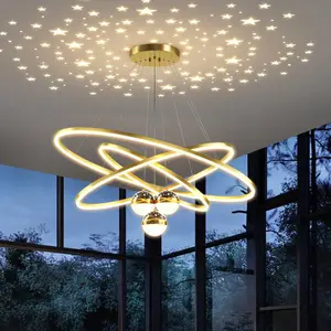 Home Decor 4 Ringe Hohe Decke Hängelampe Stahl Led Runde moderne nordische Luxus Kristall Kronleuchter Pendel leuchte Restaurant