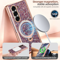 Étui de téléphone en cuir PU pailleté VIETAO avec béquille rotative pour Z Fold 8, charge magnétique sans fil, protection intégrale antichoc