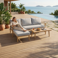 Ensemble de canapés d'extérieur avec structure en aluminium, chaise longue aspect teck et table basse pour jardin