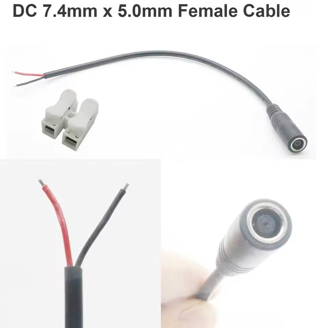 DC Power 7.4mm x 5.0mm Female Jack to Bare Tinned Wire 18AWG 30cm Cable Laptop CCTV Camera LED Strip Light Solar Panel