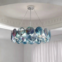 Nouveauté, best-seller, lustre ovale en verre de style français, hauteur réglable, vintage, bleu Murano, pour chambre à coucher, salle à manger, salon
