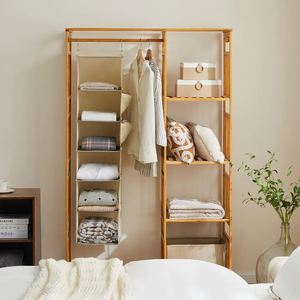 Portable 6-<b>Shelf</b> Hanging Closet Organizer Collapsible Storage with <b>Hook</b> for Wardrobe Clothing Storage - Product Image 3
