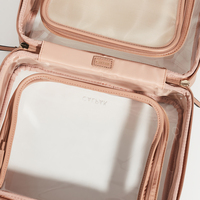 Valise de toilette en cuir rose personnalisée avec double fermeture éclair et poche en PVC, grandes trousses de toilette transparentes pour les voyages