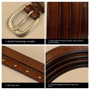 Nuevo Cinturón de Cuero para Mujer, Capa Superior de Piel de Vaca Curtida Vegetalmente, Hebilla de Aleación, Estilo Ligero, Maduro, Simple, Versátil, Vintage y Delgado - Product Image 4