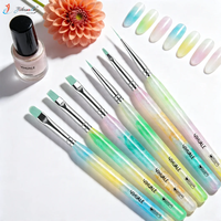 Nuevo Juego de 10 Pinceles Profesionales Multifuncionales con Mango Acrílico Brillante para Arte de Uñas, Esmalte de Gel UV y Pintura 3D