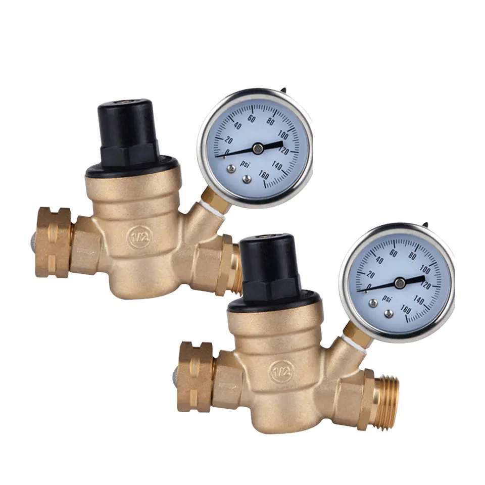 Brass Mỹ tiêu chuẩn RV áp lực điều chỉnh phụ kiện có thể điều chỉnh Brass van giảm áp với máy đo