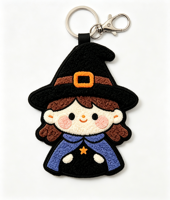 Porte-clés en chenille brodé Halloween, mignon, sorcière, citrouille, peluche, personnalisé, promotionnel, dessin animé, pour décoration de sac, cadeau