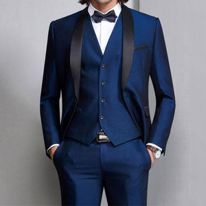 HD158 Nouveau <span class=keywords><strong>Bleu</strong></span> <span class=keywords><strong>Marine</strong></span> Marié Tuxedos Noir Revers Groomsman <span class=keywords><strong>Costume</strong></span> <span class=keywords><strong>De</strong></span> Mariage Excellent Hommes D'affaires Prom <span class=keywords><strong>Veste</strong></span> Blazer <span class=keywords><strong>Veste</strong></span> + Pantalon + Gilet - Product Image 1