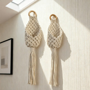 Cesta Colgante de Algodón Tejido Estilo Bohemio, Bolsa de Red Ovalada con Diseño de Dibujos Animados Estilo Europeo para Decoración de Jardín e Interiores - Product Image 5