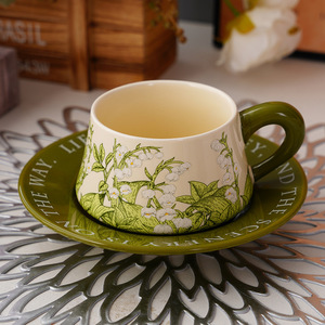 Juego de Tazas de Café de Cerámica con Platillo, Serie Floral, para Té de la Tarde, Fresco, Elegante y de Alta Gama - Product Image 6