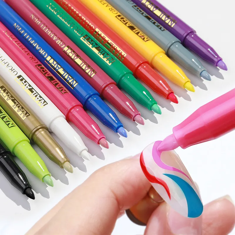 12 Colors Nail Graffiti Pen Waterproof Drawing Painting DIY Flower Fast Drying Nail Art Pen