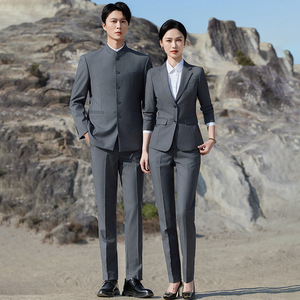 Chinese Style Suit Men Stand Up Collar Navy Blue Loose Fit Plus Size Groom Wear Work Wear - Product Image 2